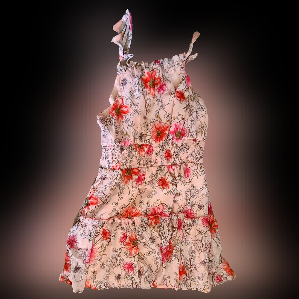 Floral Sleeveless Dress with Pink and Red Flowers